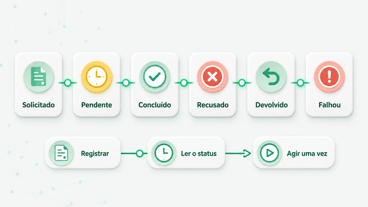 Fluxo de leitura dos estados solicitado, pendente, concluído, recusado, devolvido e falhou na ojwin